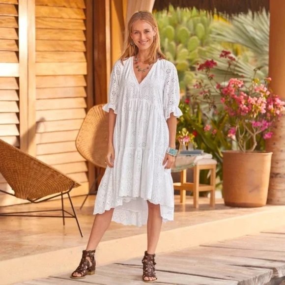 Sundance Dresses & Skirts - SUNDANCE Jasmine Eyelet Dress Marshmallow Hi-Lo Size Large
